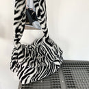 Autumn Zebra Pattern Shoulder Crossbody Bag Women Plush Large Capacity Tote