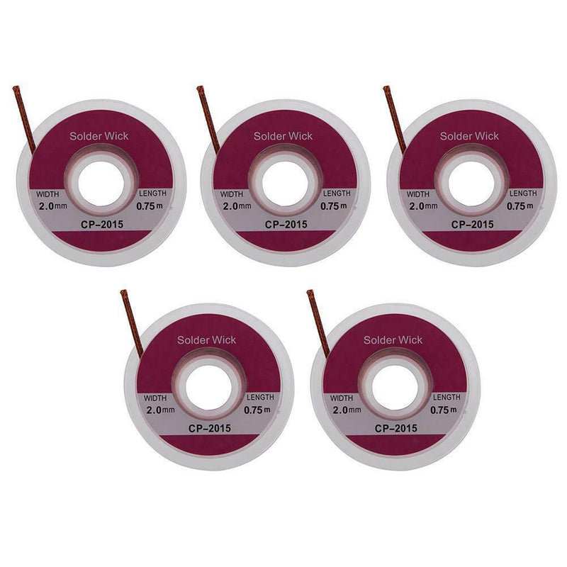 5pcs 0.75m 2.0mm Desoldering Braid Solder Remover Sucker Flux Wick Cable