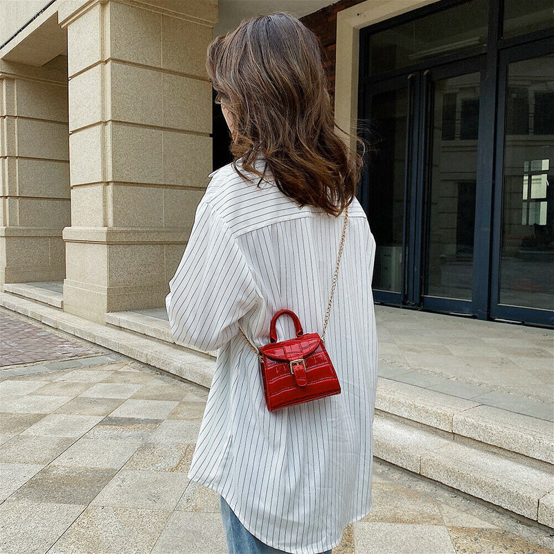 Elegant Leather Mini Shoulder Bags Women Chain Messenger Handbag (Red)