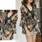 Women Plus Size Floral Print Chiffon Loose V-Neck Sleeve Top (Brown) (L)