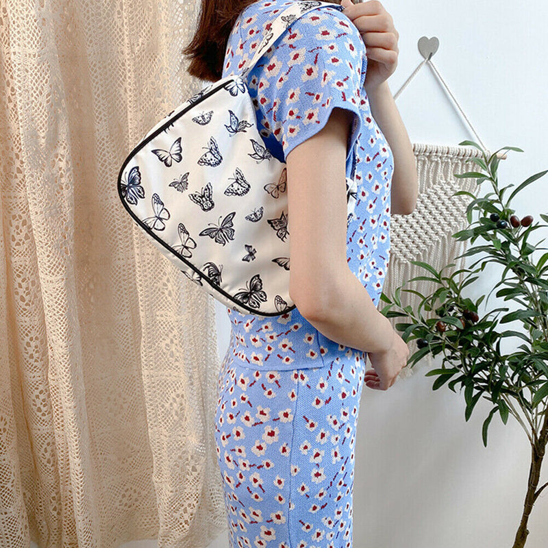 Stylish Butterfly Print Handbag Portable Travel Women Shoulder Bag Armpit Tote