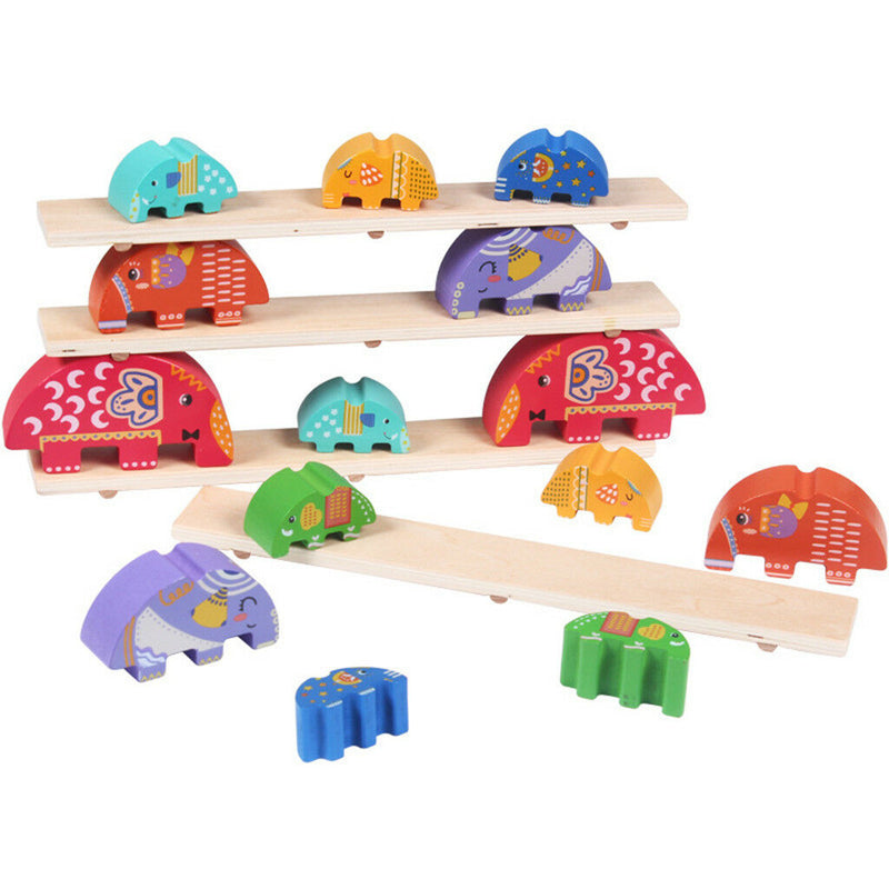 Kid Developmental Wooden Elephant Blocks Stacking Balance Game Play Activity