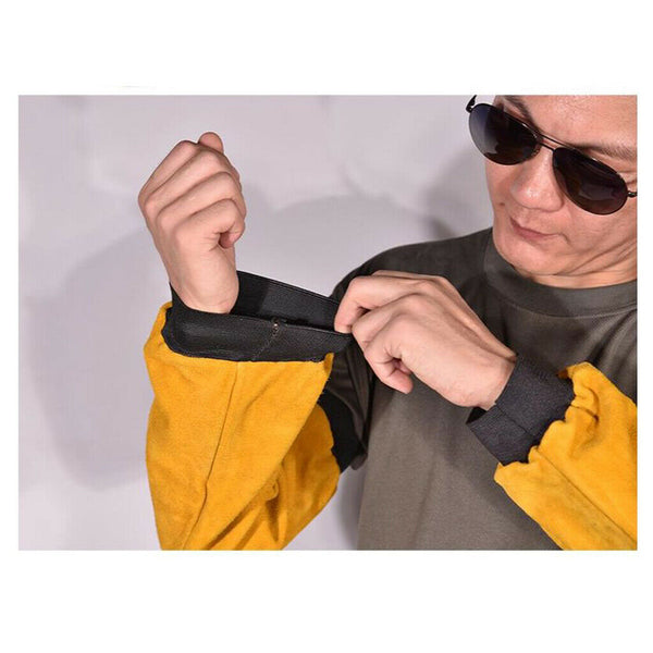 Popular Heat Resistant 19" Long Cowhide Leather Welding Sleeves Yellow A