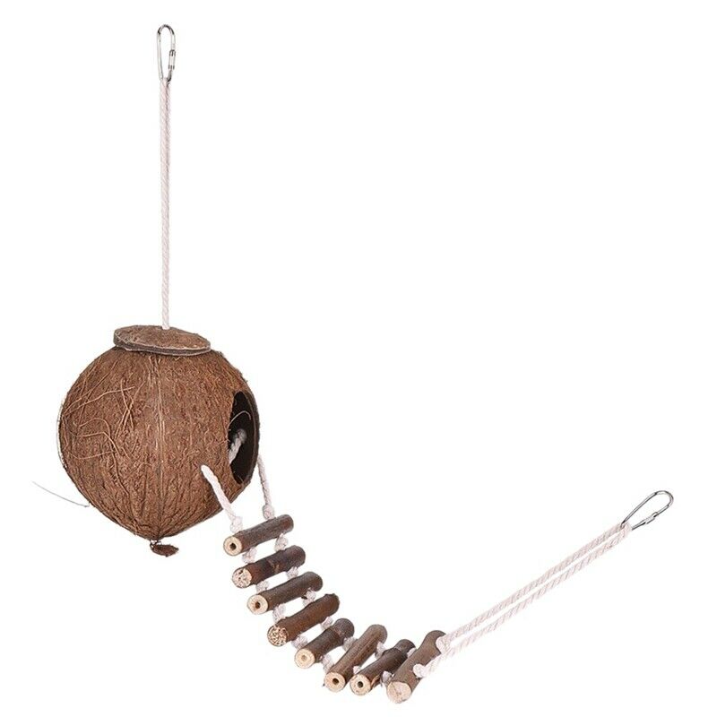100% Natural Coconut Husk Coconut Hide with Ladder for Bird Shell Hideaway  A6T4