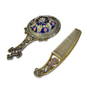 2PCS Bronze Handheld Mirrors Hollow Cosmetic Compact Mirror Comb Set Gift Box Gw
