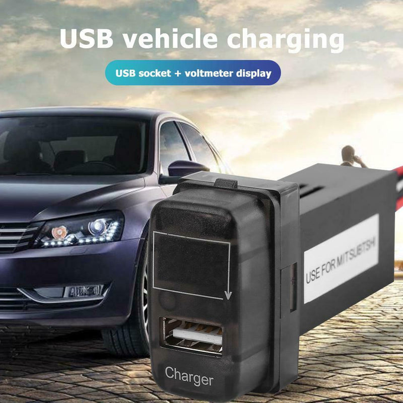 For Mitsubishi USB Car Charger with Blue LED Voltmeter 2.1A USB Charger Adapter
