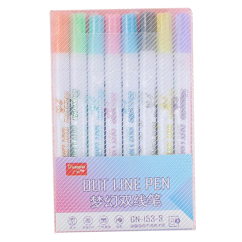 2 Sets 2.0mm Metallic Markers Glitter Writing Doodle Dazzle Pens 8/12 Colors