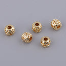 5pcs Golden Brass Ball Round Beads Carved Loose Spacer Beading Craft 7x6mm