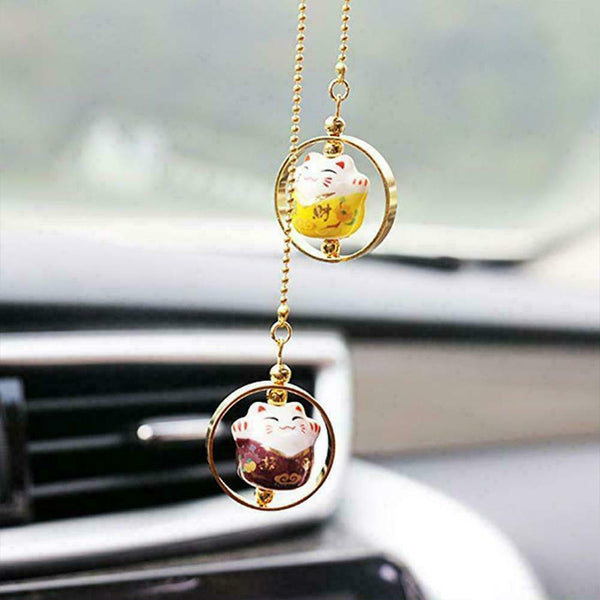 1*Car Rear View Mirror Hanging Decoration Lucky Cat Pendant Auto Accessorie N5B8