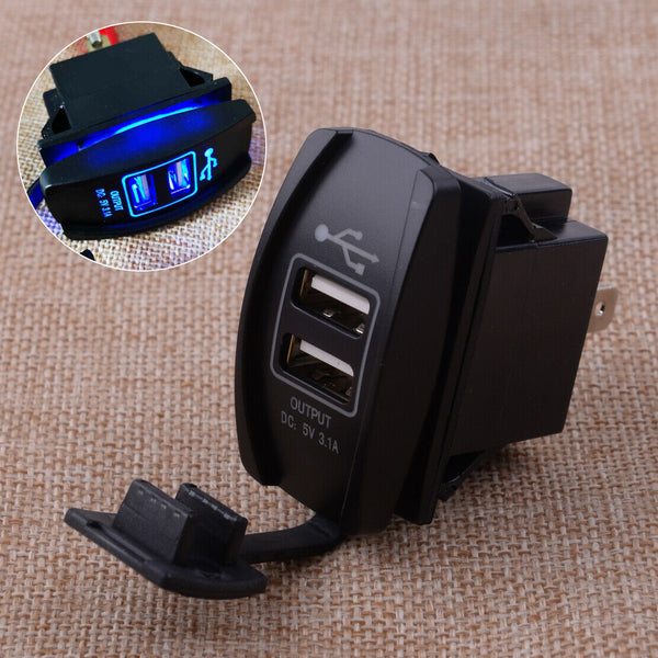 DC 12V/24V 3.1A 5V LED Dual USB Car Power Supply Charger Port Socket Waterproof