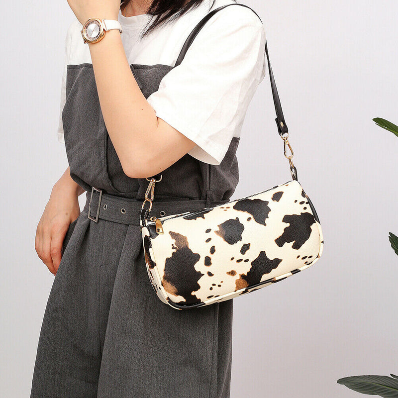 Women Handbag Cow Milk PU Leather Lady Underarm Shoulder Tote Bag (Beige)