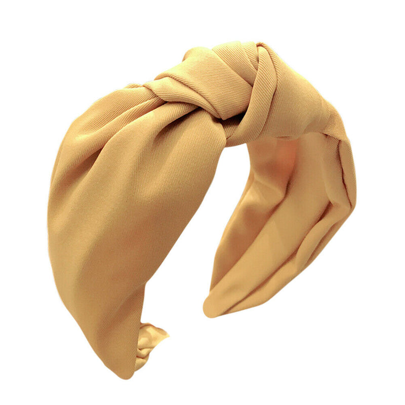 Women Headband Knot Solid Wide-brimmed Fabric Hair Accessories (Yellow)