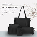 4pcs/Set Lichi Leather Tassels Women Tote Shoulder Clutch Card Bags (Black) A
