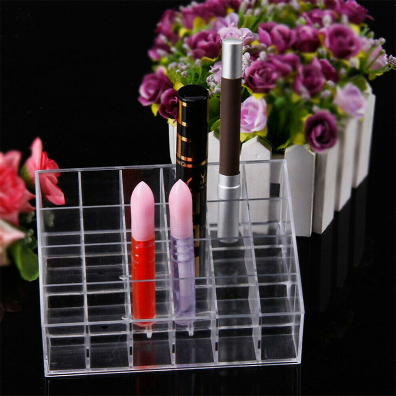24 Stand Trapezoid  Clear Lipstick Makeup Cosmetic Holder Storage Display Stand