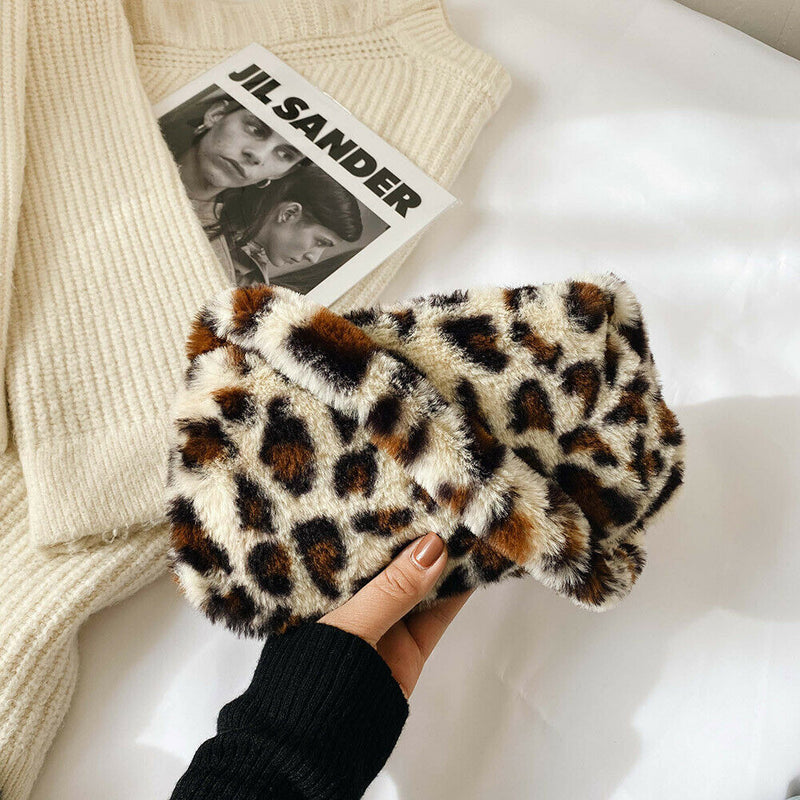 Animal Pattern Underarm Bag Women Mini Plush Shoulder Handbags Purse (8)