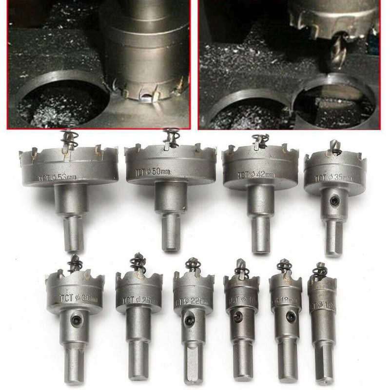 10 Pack Carbide Tip Drill Bits 16-53mm TCT Saw Cutter Tool For Steel Metal Alloy