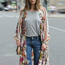 Women Chiffon Kimono Cardigan Floral Print Asymmetric Boho Loose Outerwear