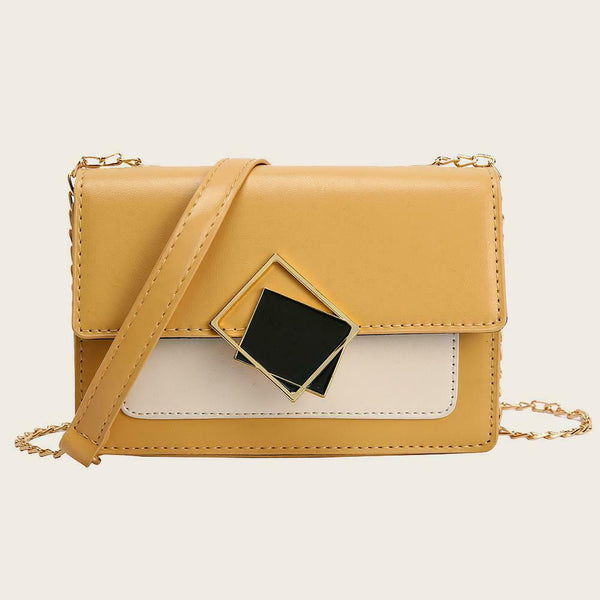 Fashion Messenger Bag Women Leather Metal Buckle Shoulder Handbag (Yellow) A#S