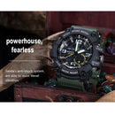 Men Sports Waterproof Digital Analog Electronic Quartz Watch (Black Green) A