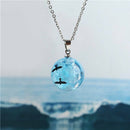 New Creative White Clouds Blue Sky Birds Glass Ball Pendant Necklace Terrarium