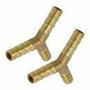 2 x Brass Y Style 3 Ways Hose Barb Connectors Adapters for 8mm Tubing