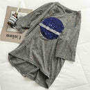 Summer Women Loose T-shirt Star Print Sequin Short-Sleeve TopsÃ¯Â¼Ë†Gray) (XL)