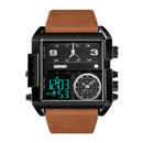 SKMEi Men'S Quartz Watch Waterproof Leather Strap Square Large Dial Date Lu