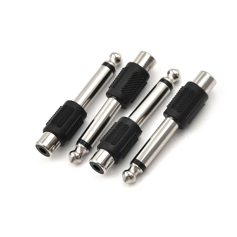 4Pcs RCA Female to 1/4" 6.35mm Male Mono Audio Adapters Connectors PlugsLJ