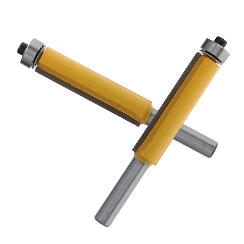 2Pc 8mm Shank Alloy Long Straight Bearing Router Bit Woodworking Cutter