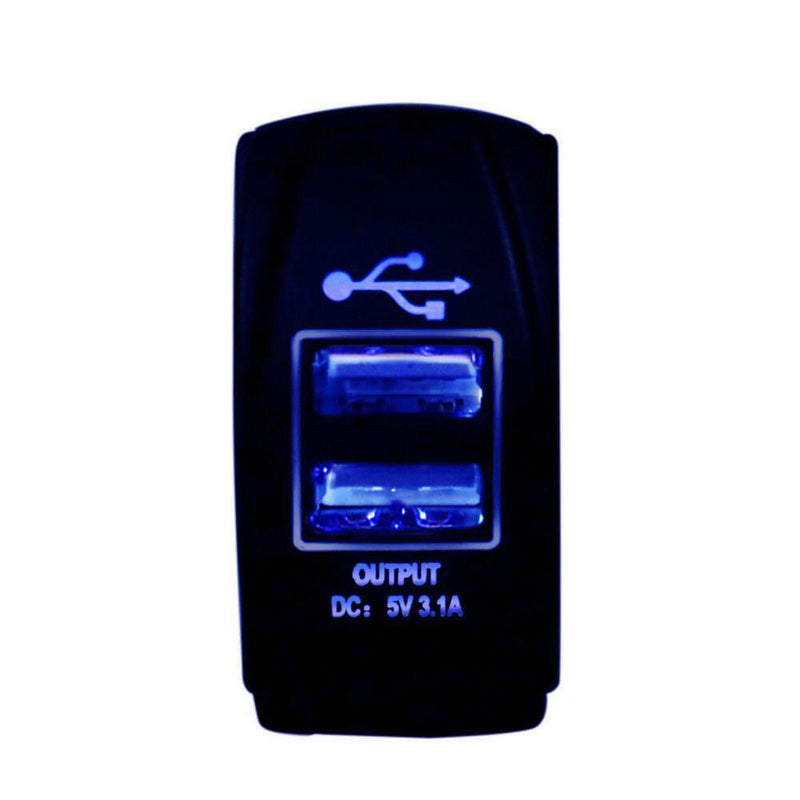 Waterproof Blue LED 12V-24V Motorcycle Car 2-USB Power Charger Rocker Switch