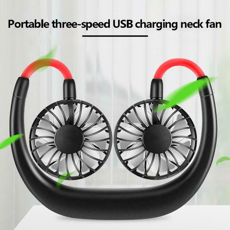 USB Rechargeable Wearable Portable Mini Hand Free Fan Neckband Fan (Black)