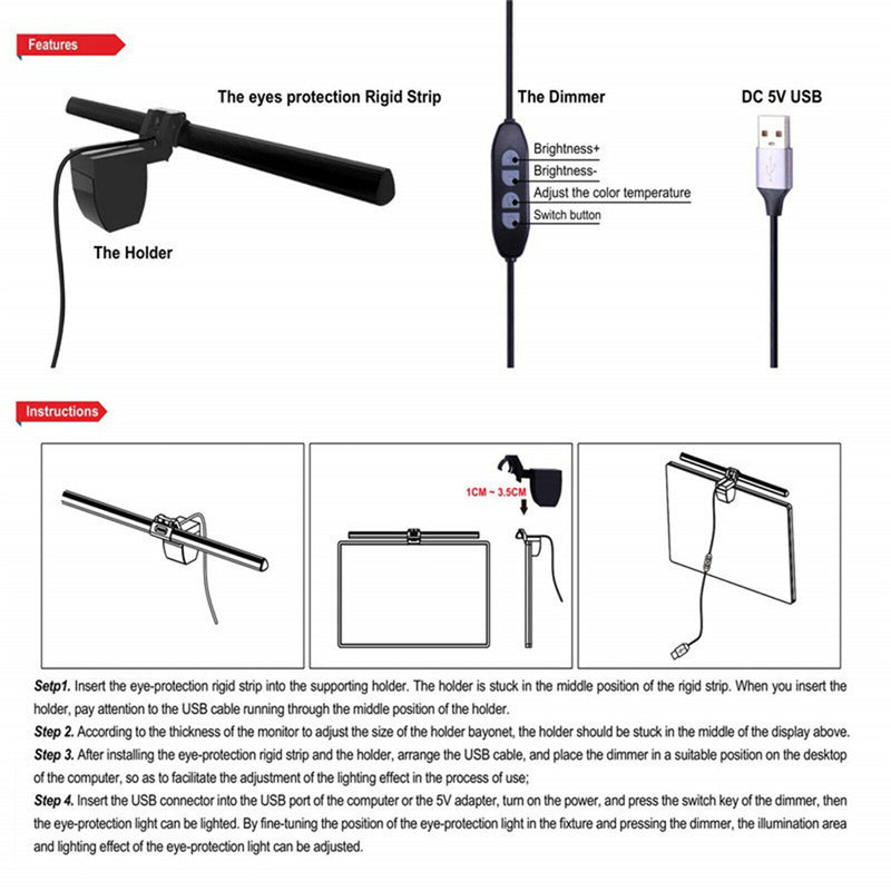 Computer Monitor Screen Lights Screen Light Bar LED Task Lamp USB Computer