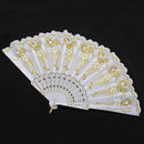 Chinese Dance Party Wedding Lace Flower Folding Hand Held Flower Fan (white F5R6