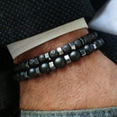 2X Men Natural Stone Bracelet Fashion Jewelry Matte Lava Volcanic Beads Bangle