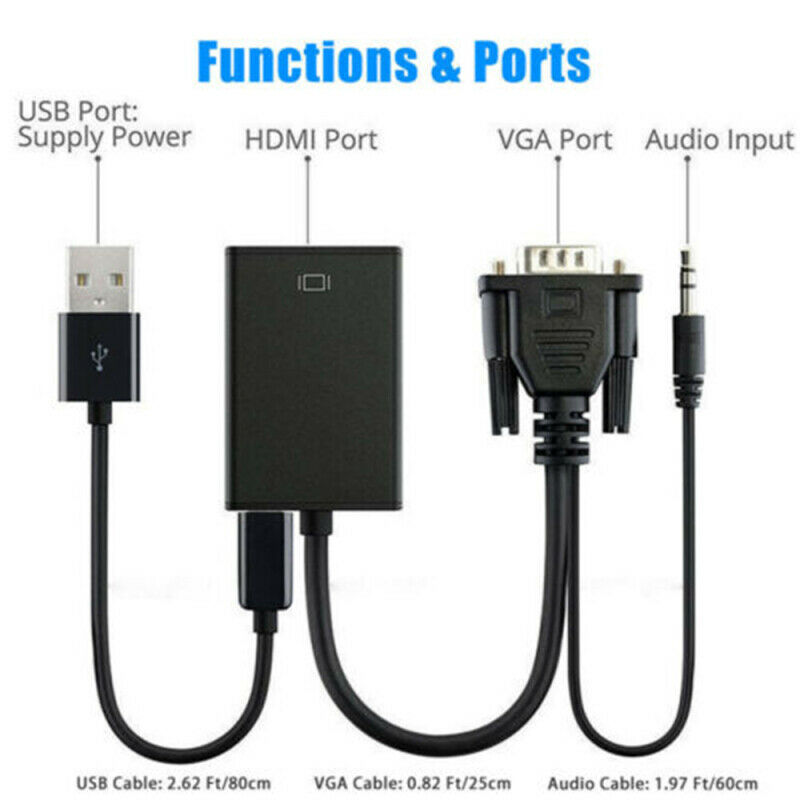 1080P VGA Male To HDMI Output Convert Adapter HD+ Audio TV AV HDTV Video JZP