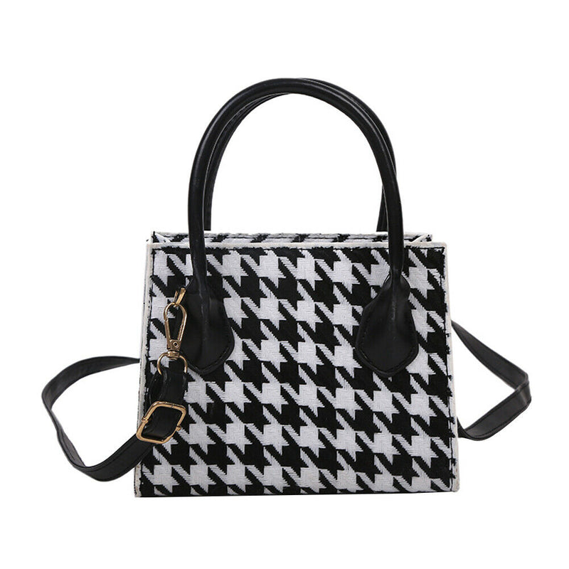 Retro Plaid Shoulder Crossbody Bag Women PU Portable Totes Handbags (Black)