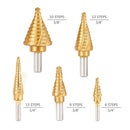 5PCS Titanium Spiral Grooved Step Drill Bit Set with Automatic Center Punch