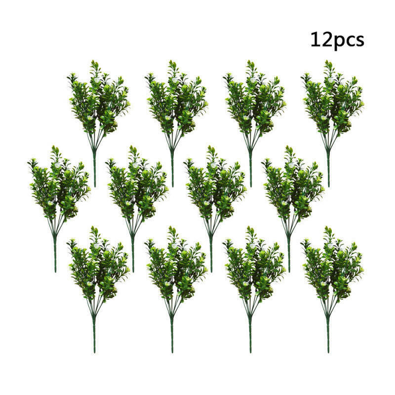 12pcs 7 Fork Water Grass Eucalyptus Plastic Artificial Plants Green Gras GWT