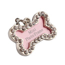 Dog Cat Kitten Puppy Rhinestone ID Name Tag Disc Bone Shape Pet Identity Tag #