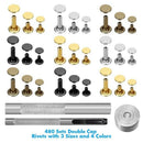 480 Sets 3 Sizes Leather Rivets Double Cap Rivet with 3 Pieces Setting Tool U2N5