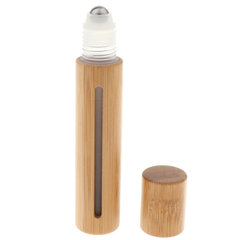 15ML Empty Bamboo Shell PP Perfume Roller Ball Bottle Case Steel Bead Head