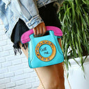 Telephone Shaped Women Retro Cross Body Bag PU Leather Clutch Purse Chain B V1R2