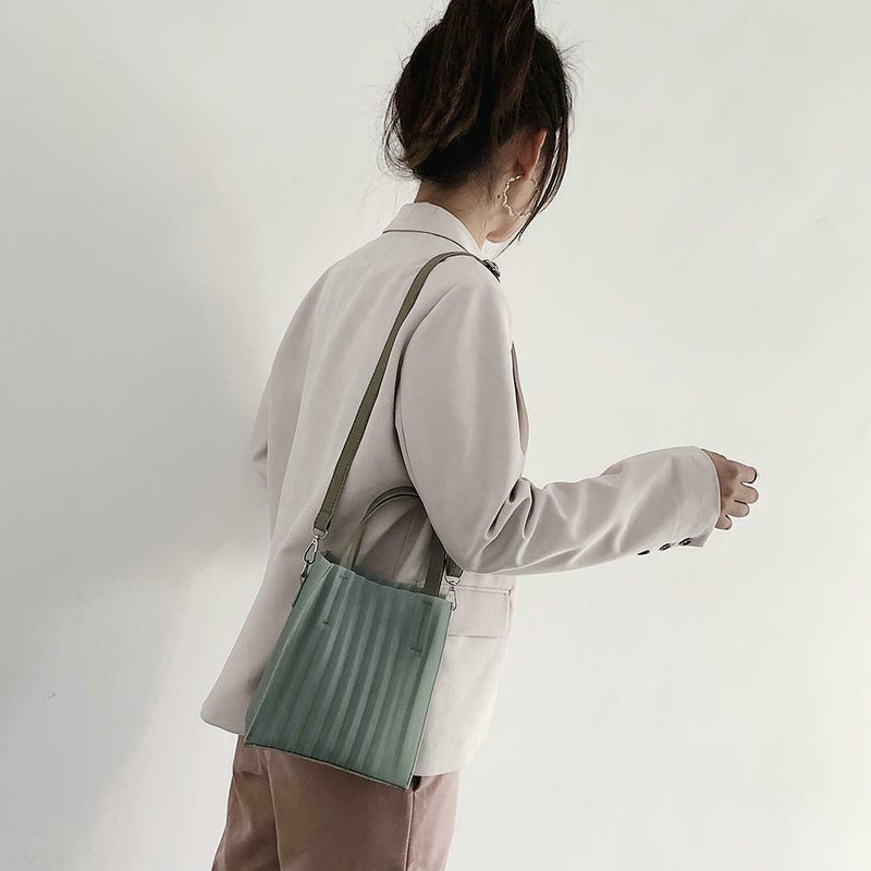 Stripe Messenger PU Leather Crossbody Handbags Women Shoulder Bags (Green) A