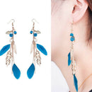 Bohemian style earrings Alloy leaves feathers tassel long pendant national
