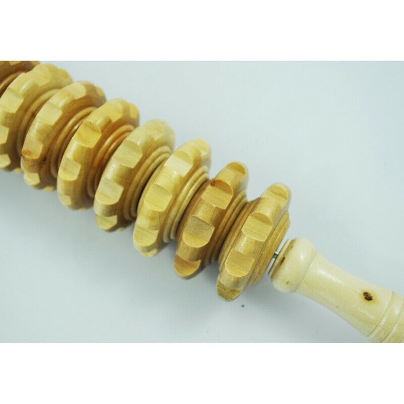 Lady Home Wooden Wheel 9 Rollers Belly Health Massager L3Y2