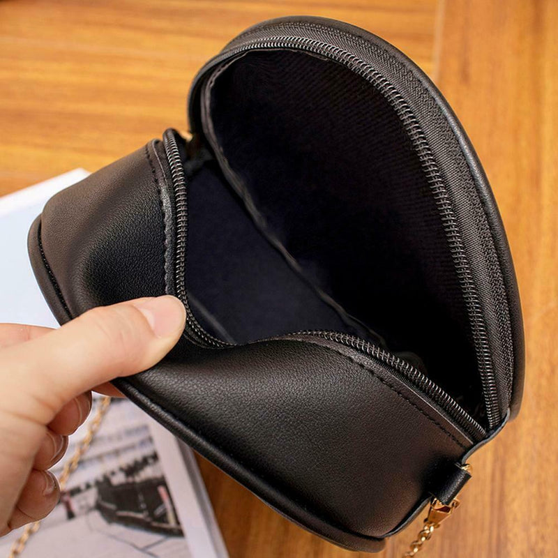 Pure Color Plaid Shoulder Handbags Women Round Tassel Crossbody Bag (Black)
