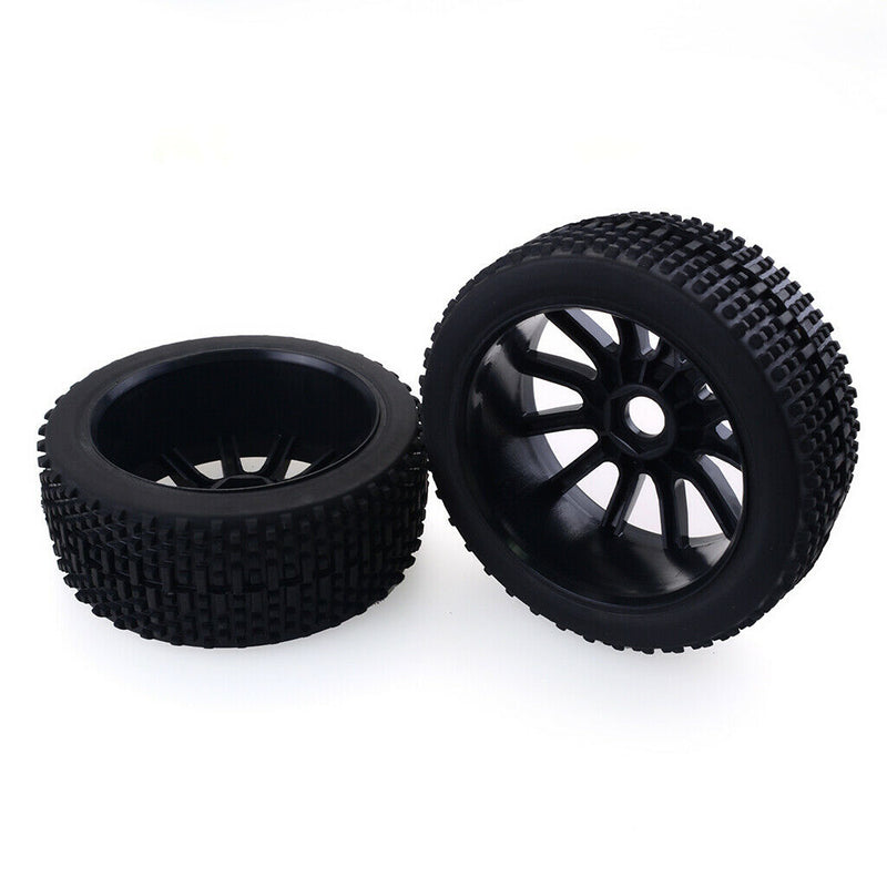 2pcs 1/8 Rubebr Tire Tyres Wheel Rim for Buggy On-road Car Models Black