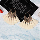 Boho Tassel Dangle Earrings Women Ethnic Fringe Ear Drop Jewelry (Beige)
