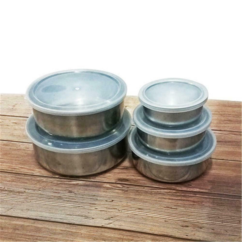 5PC Stainless Steel Round Sealed Crisper Fresh Bowls Food Beans Storage Bowl Box