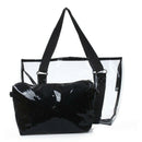 Set 2PCS Women's Handbag Tote Shoulder Bag Transparent PVC Black Fashion